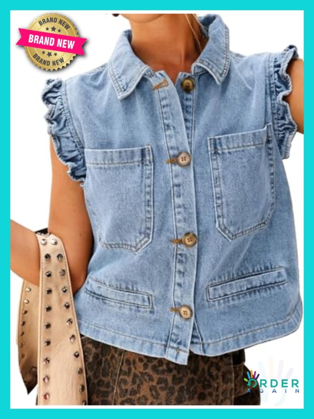 Sleeveless Ruffle Cuffed Cropped Denim Jean Vest Trendy 2026